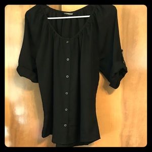 Express Black 3/4 Length Button Up Blouse